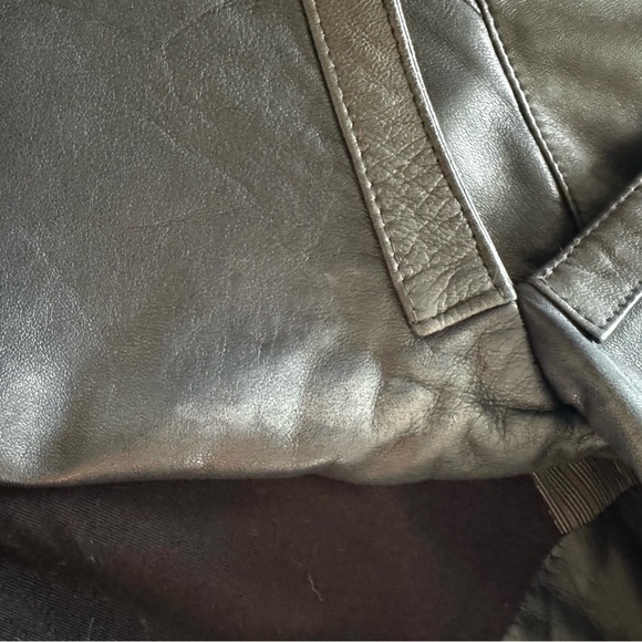 L.A.M.B. Black Leather Wool Lined Biker Jacket with Gunmetal Detail - Picture 5 of 14